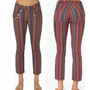 NWT WeWoreWhat Rocker Low Rise Jeans Jagger Stripe Deep Cognac Size 27